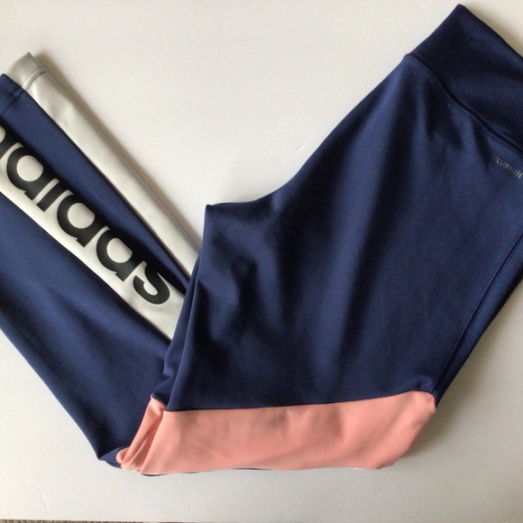 ADIDAS BLUE AND PINK LOGO HIGH RISE TIGHTS MEDIUM - Picture 7 of 15